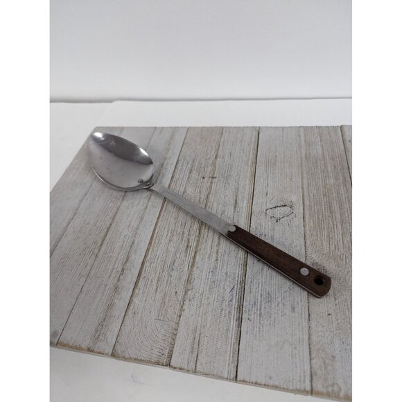 Vintage Pyramid Stainless Steel 12 3/4" Solid Serving Spoon Red Brown Handle - Picture 1 of 9